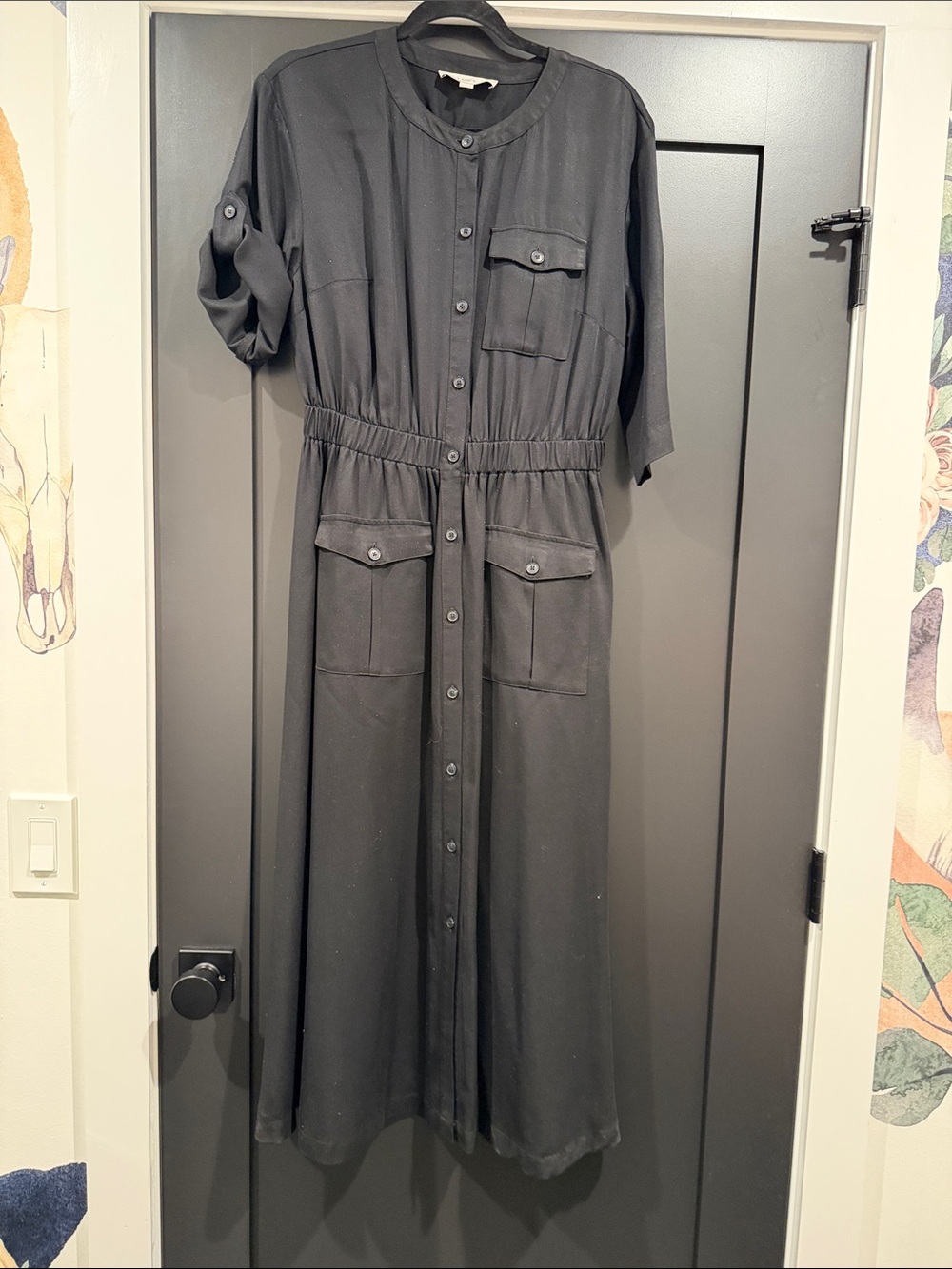 LOFT Black Maxi Shirt Dress with Utility Pockets